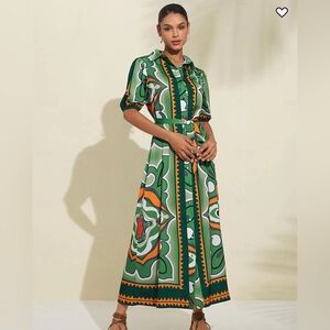 ADOR WTO New Pattern Maxi Dress XL button front belted